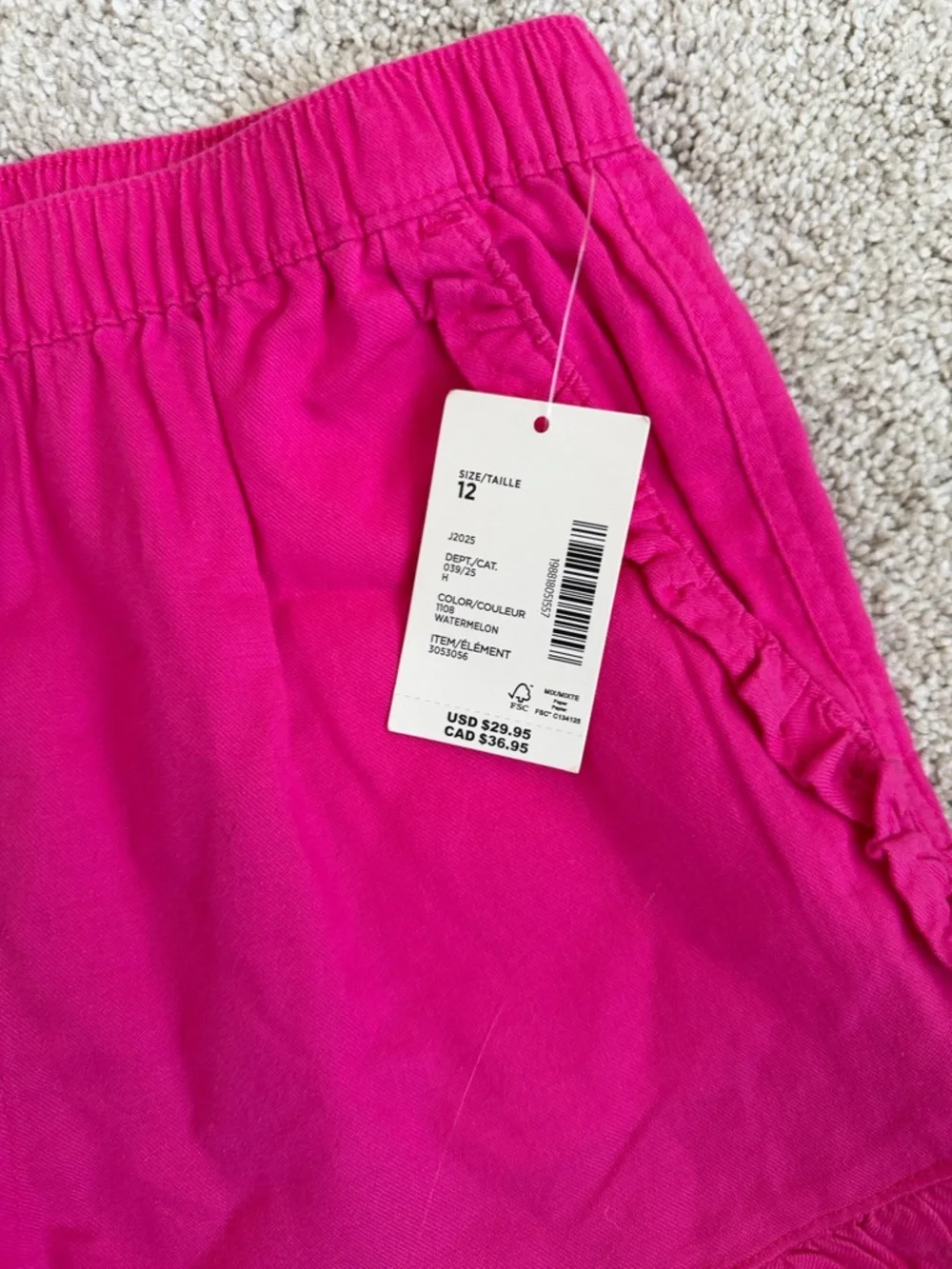NWT KIDS GIRLS Ruffle-Trim High Waist Shorts in Hot Pink SIZE 12